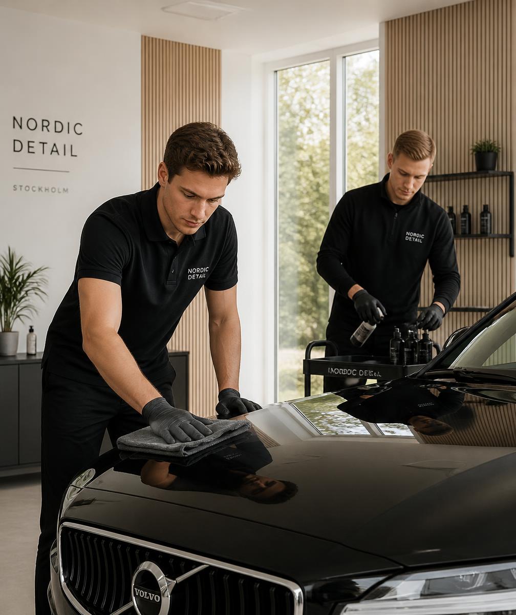 Emir Cehajic Hamzic arbetar med detailing i en ljus verkstad